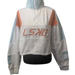 LSKD Slam Quarter Zip Cropped Sweatshirt Large Colorblock Orange Blue